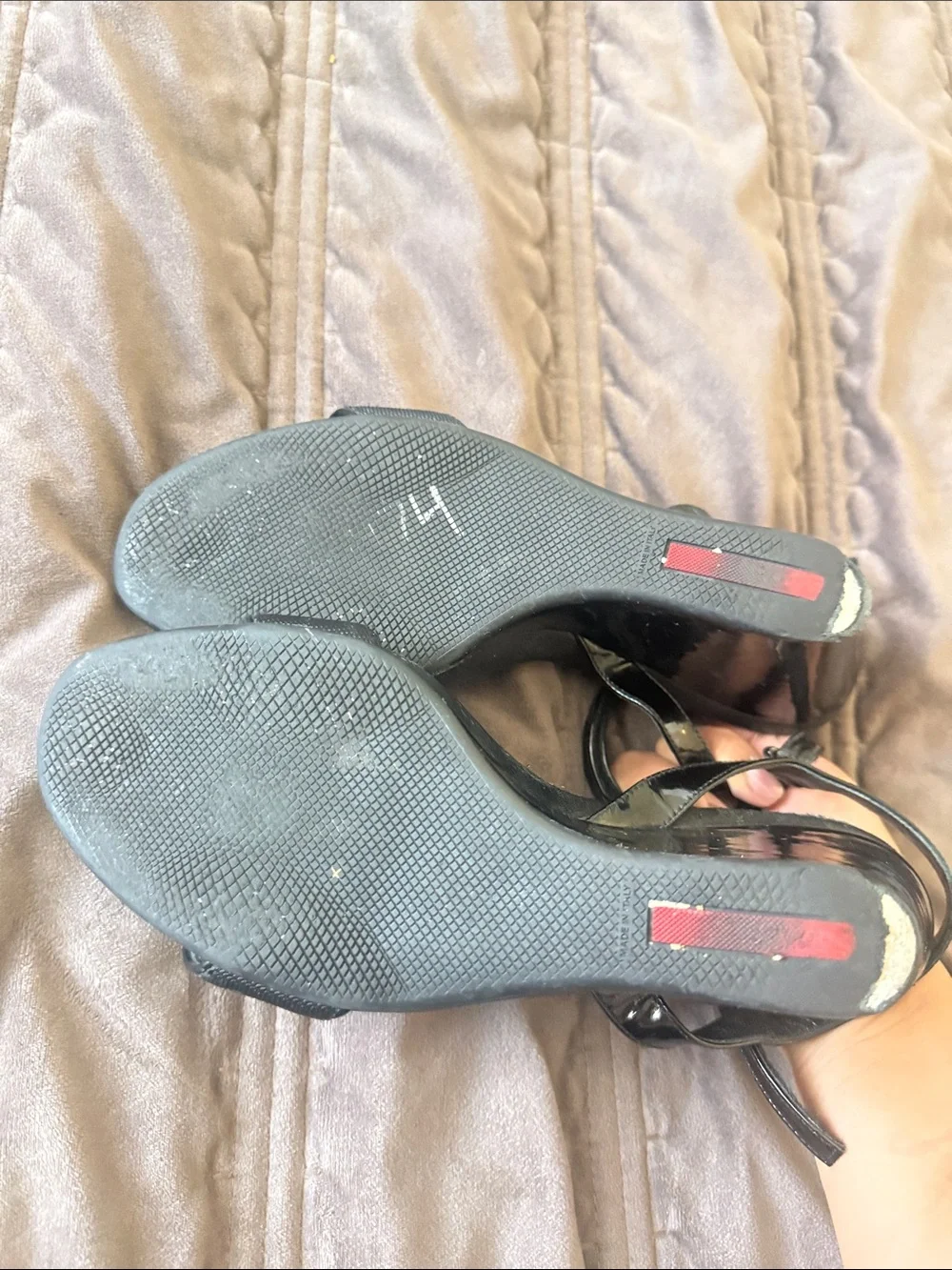 Authentic Y2K style Prada Black patent leather & Fabric Velcro strap sandals
